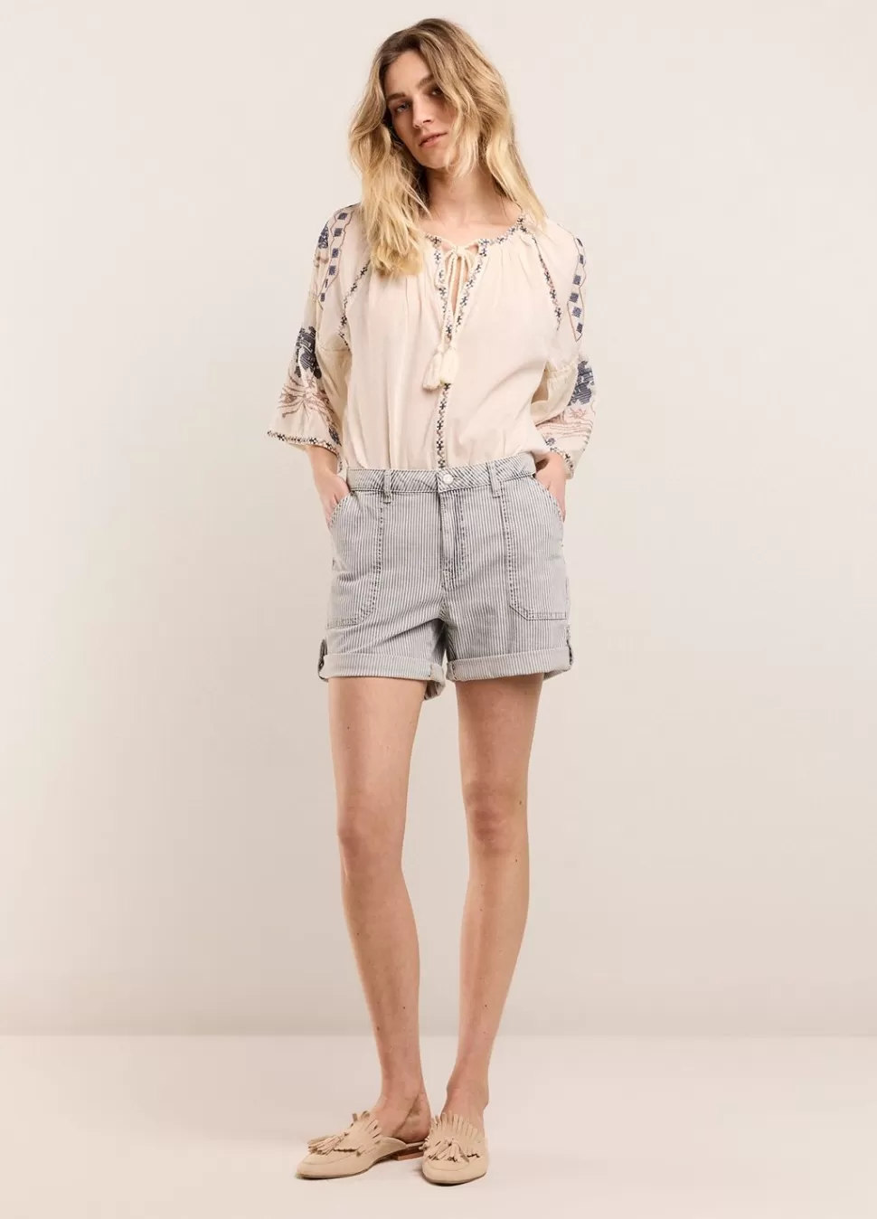 Summum Woman Denim Streepjesshort | Vrouwen Shorts