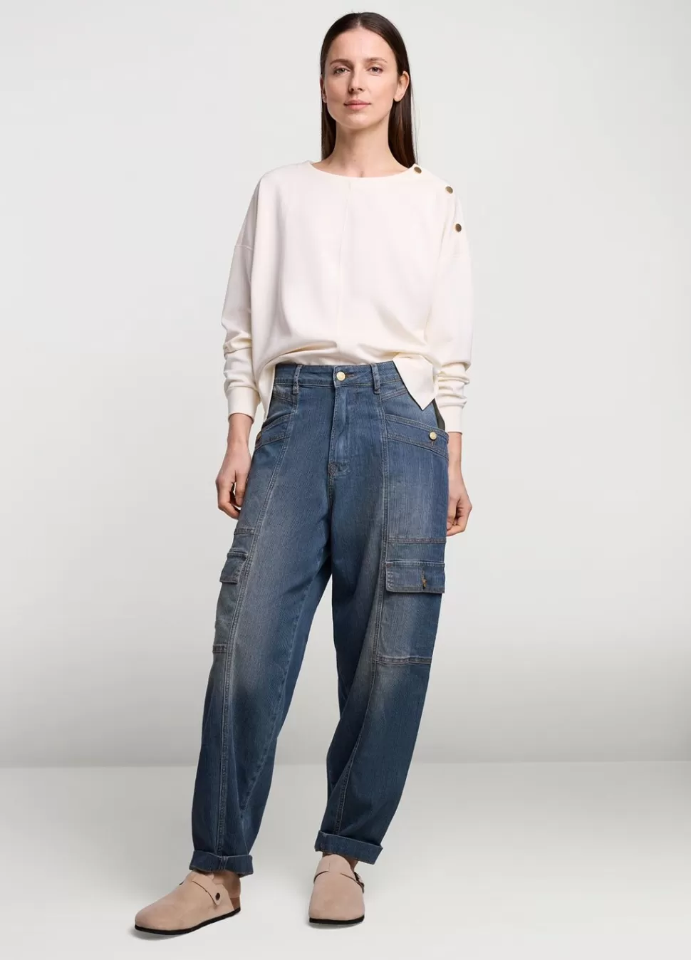 Summum Woman Gestreepte Cargo Jeans | Vrouwen Jeans